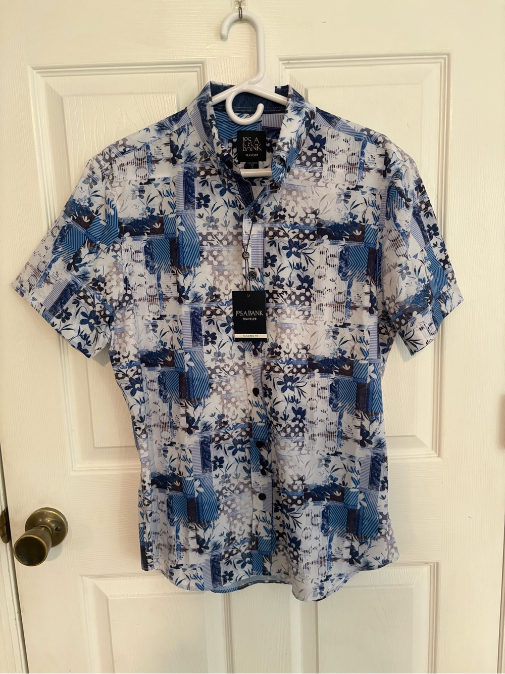 Jos. A. Bank Men's Blue and White Floral Patchwork Button-Down Shirt